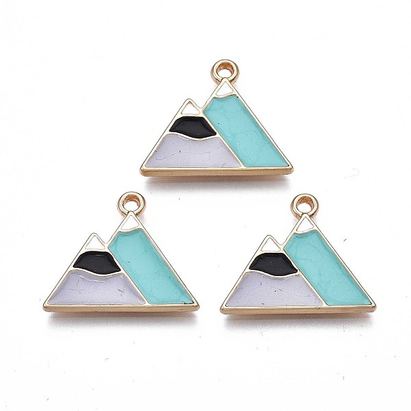 

PandaHall Rack Plating Alloy Enamel Pendants, Cadmium Free & Nickel Free & Lead Free, Light Gold, Mountain, Aquamarine, 17x20x2mm, Hole..., Green