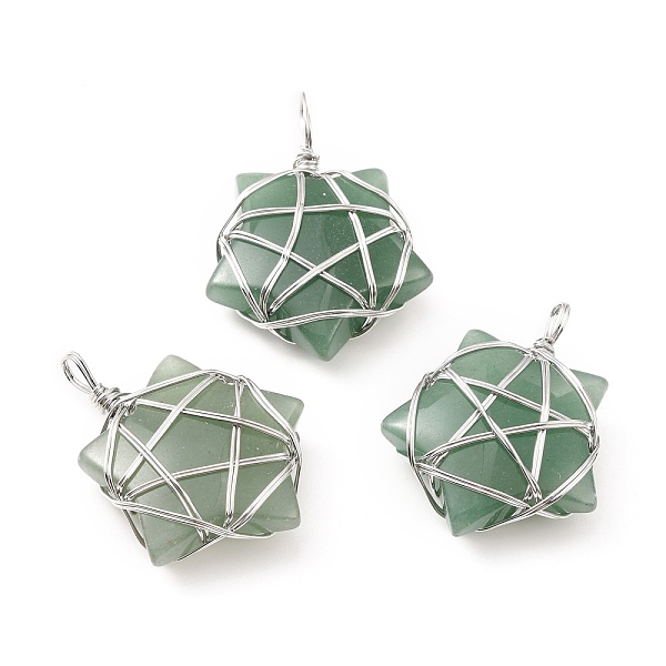 

PandaHall Natural Green Aventurine Pendants, with Platinum Tone Copper Wire Wrapped, Cadmium Free & Lead Free, Star, 37~41x29~31x9~11mm...