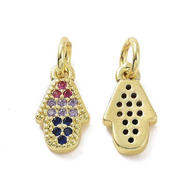 

PandaHall Brass Micro Pave Cubic Zirconia Charms, with Jump Ring, Real 18K Gold Plated, Hamsa Hand/Hand of Fatima/Hand of Miriam, Colorful...