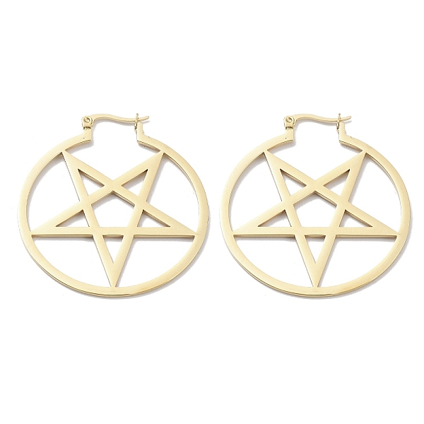 

PandaHall 304 Stainless Steel Ring with Star Hoop Earrings for Women, Golden, 48x44x1~2mm 304 Stainless Steel Ring