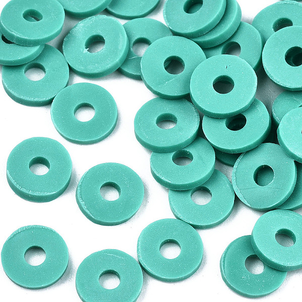 PandaHall Handmade Polymer Clay Beads, for DIY Jewelry Crafts Supplies, Disc/Flat Round, Heishi Beads, Light Sea Green, 6x1mm, Hole: 2mm...