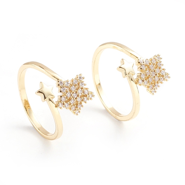 

PandaHall Adjustable Brass Micro Pave Clear Cubic Zirconia Cuff Rings, Open Rings, Star, Long-Lasting Plated, Real 18K Gold Plated, Size 7...
