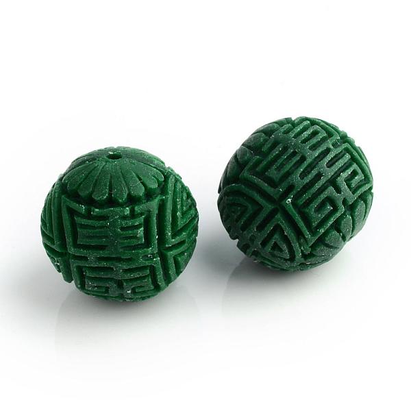 

PandaHall Handmade Cinnabar Beads, Carved Lacquerware, Round, Dark Green, 24x22mm, Hole: 2mm Cinnabar Round Green