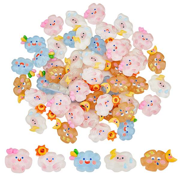 

PandaHall SUPERFINDINGS 50Pcs 5 Styles Translucent Cloud Resin Cabochons, Glitter Cartoon Cloud Cabochons for Jewelry Making, Sun & Heart &..., Multicolor