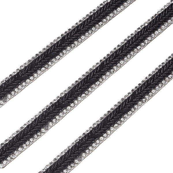 PandaHall Beadthoven Hotfix with Two Rows Rhinestone, Hot Melt Adhesive on the Back, Costume Accessories, Rectangle, Black, 9mm Glass...