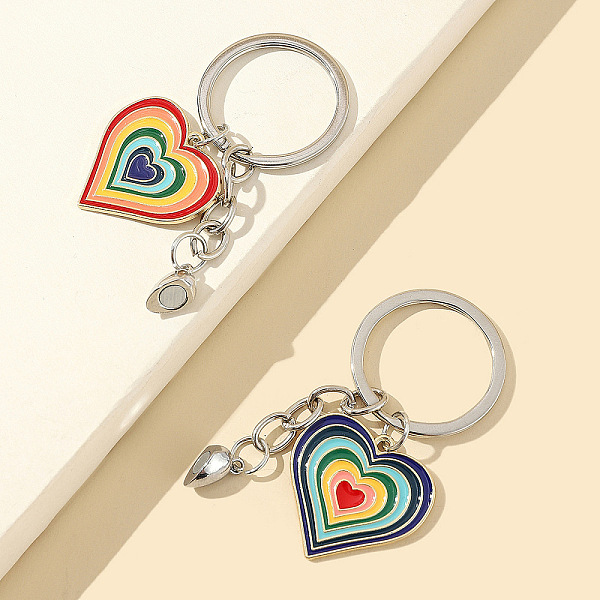 

PandaHall Alloy Enamel Rainbow Color Heart Pendant Keychains, Magnetic Heart Clasp Couple Keychain, Platinum, Ring: 3cm, 2pcs/set Alloy...