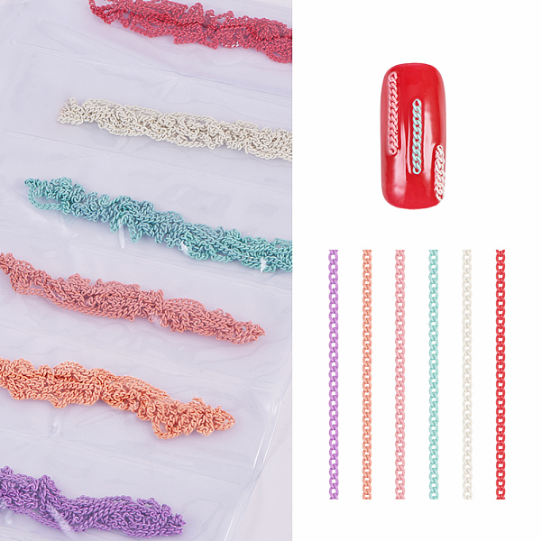 

PandaHall Metal Fine Chain, Nail Art Decoration Accessories, Mixed Color, 48.5~49x0.15cm, about 6strands/bag Metal Others Multicolor
