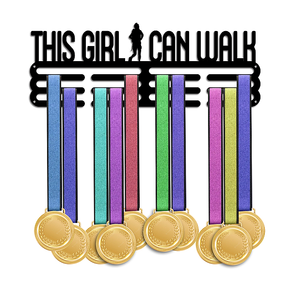 

PandaHall Fashion Iron Medal Hanger Holder Display Wall Rack, with Screws, Word This Girl Can Walk, Sports Themed Pattern, 150x400mm Iron..., Black
