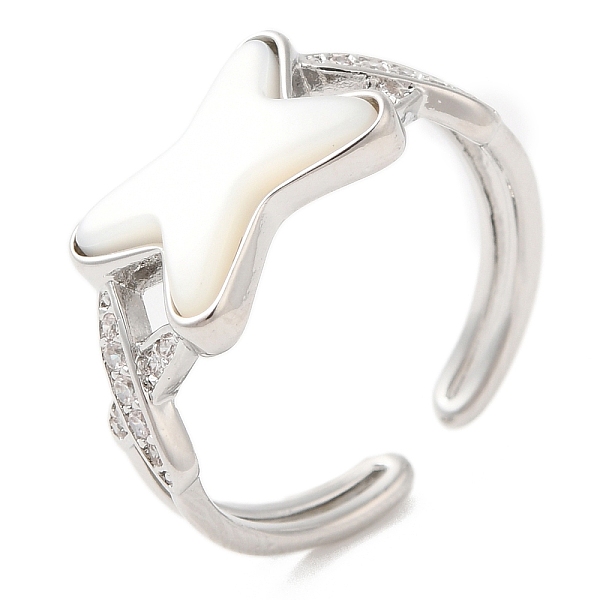 

PandaHall Natural Shell Criss Cross Open Cuff Ring with Cubic Zirconia, Brass Ring for Women, Real Platinum Plated, Inner Diameter: 16.8mm..., Clear