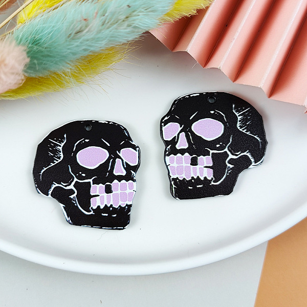 

PandaHall Halloween Themed Printed Acrylic Pendants, Skull, 33x34mm Acrylic Skull Black