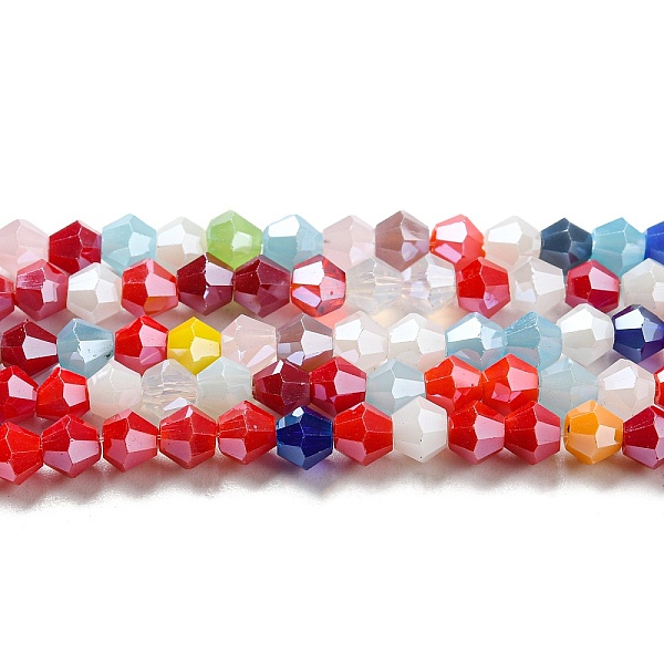 

PandaHall Opaque Solid Color Electroplate Glass Beads Strands, Pearl Luster Plated, Faceted, Bicone, Colorful, 4x4mm, Hole: 0.8mm, about...