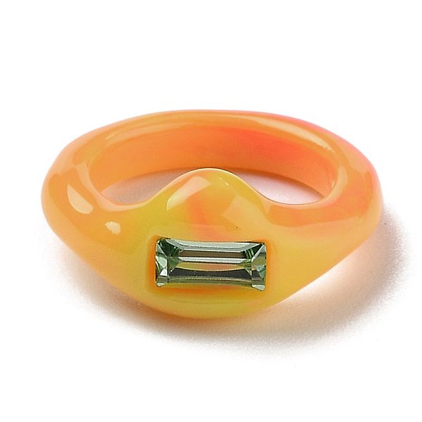 

PandaHall Resin Finger Rings, with Rectangle Plastic Rhinestone, Orange, US Size 6, Inner Diameter: 17mm Resin Orange
