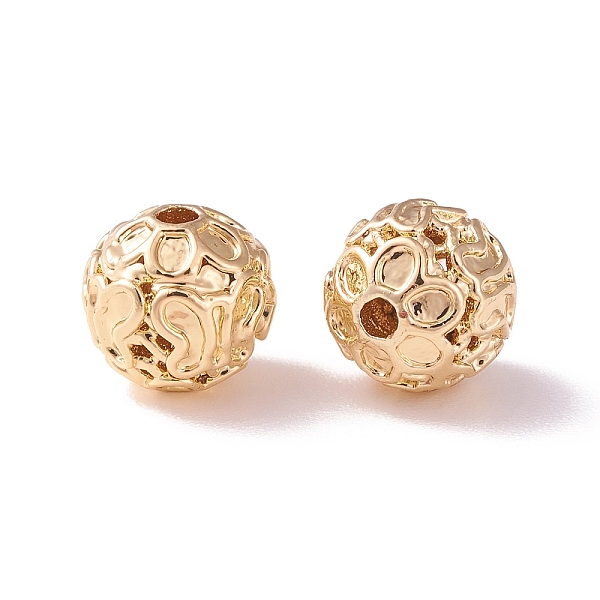 

PandaHall Brass Hollow Beads, Round with Flower, Golden, 7.5mm, Hole: 1.5mm Brass Round