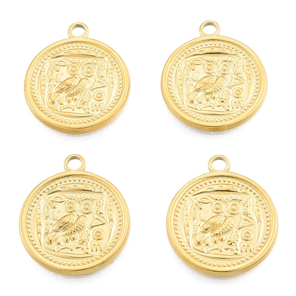 

PandaHall Ion Plating(IP) 201 Stainless Steel Pendants, Flat Round with Owl, Real 18K Gold Plated, 24x20.5x2mm, Hole: 2.5mm 201 Stainless...