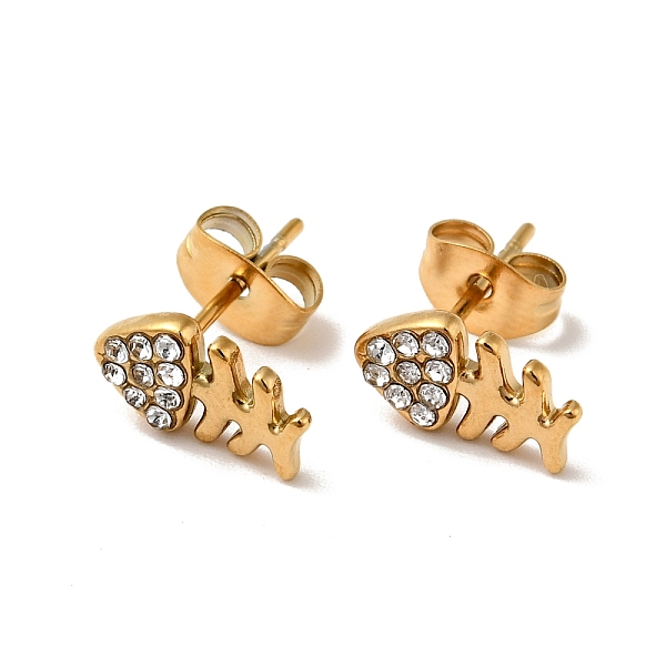 

PandaHall Rhinestone Fishbone Stud Earrings with 316 Surgical Stainless Steel Pins, Gold Plated 304 Stainless Steel Jewelry for Women..., Clear