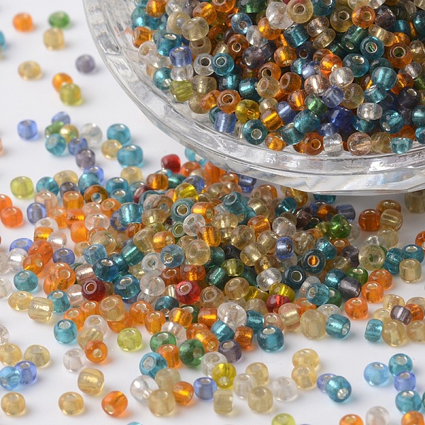 

PandaHall 8/0 Silver Lined Round Glass Seed Beads, Mixed Color, 2.5~3.5x2~2.5mm, Hole: 0.8~1mm, about 1329pcs/50g Glass Multicolor