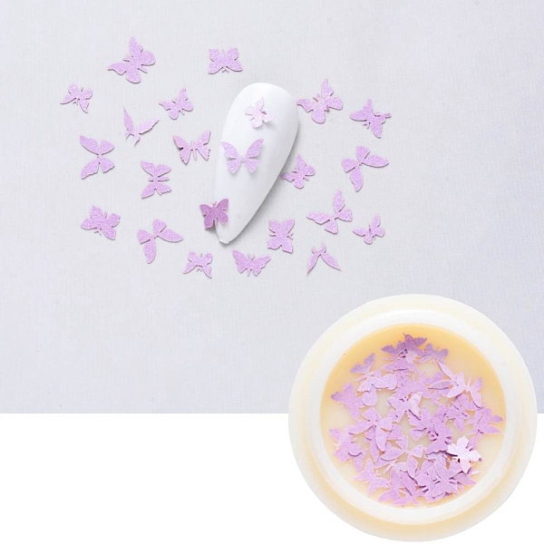 PandaHall Paper Cabochons, Nail Art Decorations, Lifelike Butterfly, Lilac, 3~5x4~7x0.1mm, about 50pcs/box Paper Butterfly Purple