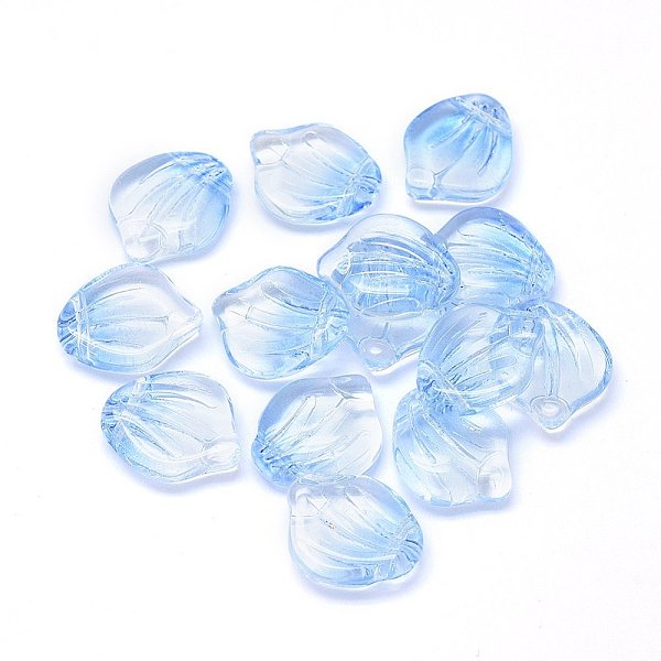 

PandaHall Transparent Glass Charms, Shell Shaped Petal, Two Tone, Light Sky Blue, 15x12x4mm, Hole: 1mm Glass Flower
