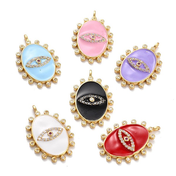 

PandaHall Golden Plated Brass Micro Pave Clear Cubic Zirconia Pendants, with Enamel, Long-Lasting Plated, Oval with Eye, Mixed Color..., Multicolor
