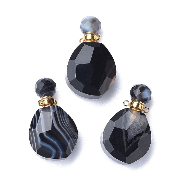 

PandaHall Faceted Natural Black Onyx Pendants, Openable Perfume Bottle, with Brass Findings, Golden, 38~39x22.5~23x12.5~13mm, Hole: 1.8mm...