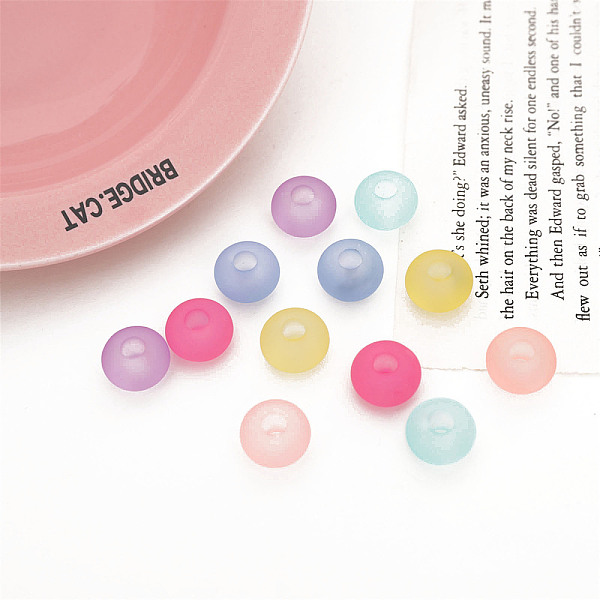 

PandaHall Rubberized Style Transparent Acrylic Beads, Large Hole Beads, Round, Mixed Color, 14x9mm, Hole: 4.9mm Acrylic Rondelle Multicolor