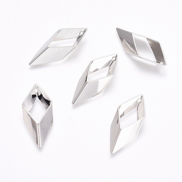 

PandaHall Rack Plating Brass Pendants, Rhombus, Platinum, 27x11x4.5mm, Hole: 0.8mm Brass Rhombus