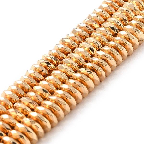 

PandaHall Electroplate Non-magnetic Synthetic Hematite Beads Strands, Grade AA, Long-Lasting Plated, Faceted, Rondelle, Light Gold Plated...