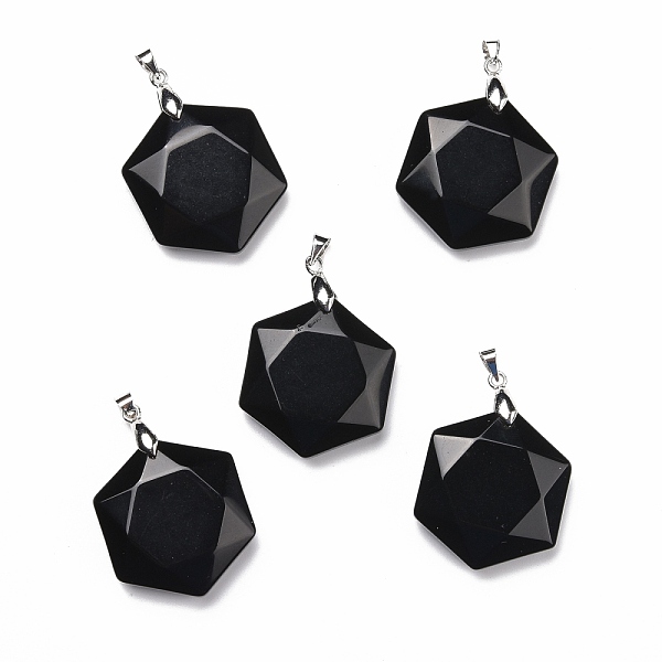 

PandaHall Natural Obsidian Pendants, with Platinum Tone Brass Findings, Faceted, Hexagon, 37x24x10mm, Hole: 4x4mm Obsidian Hexagon