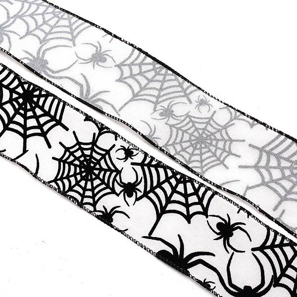 

PandaHall Polyester Ribbons, Garment Accessories, Halloween Theme, Spider Pattern, 2-1/2 inch(63mm) Polyester Spider White