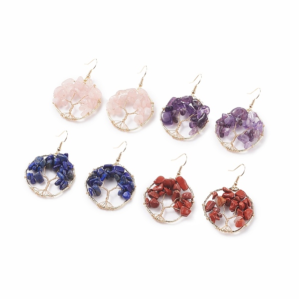 

PandaHall Natural Gemstone Chips Braided Ring with Tree of Life Dangle Earrings, Brass Wire Wrap Jewelry for Women, Golden, 51mm, Pin: 0.6mm...