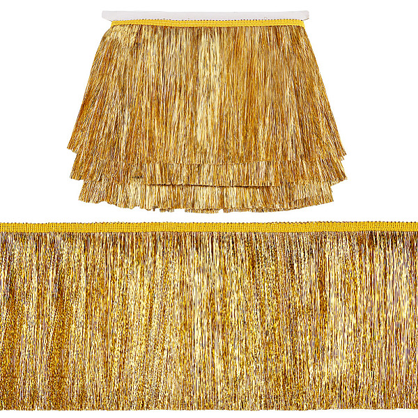 

PandaHall OLYCRAFT 11 Yards Golden Metallic Fringe Trim 6 Inch Wide Tinsel Fringe Tinsel Trim Garland Dance Fringe Trim Polyester Tassel..., Gold