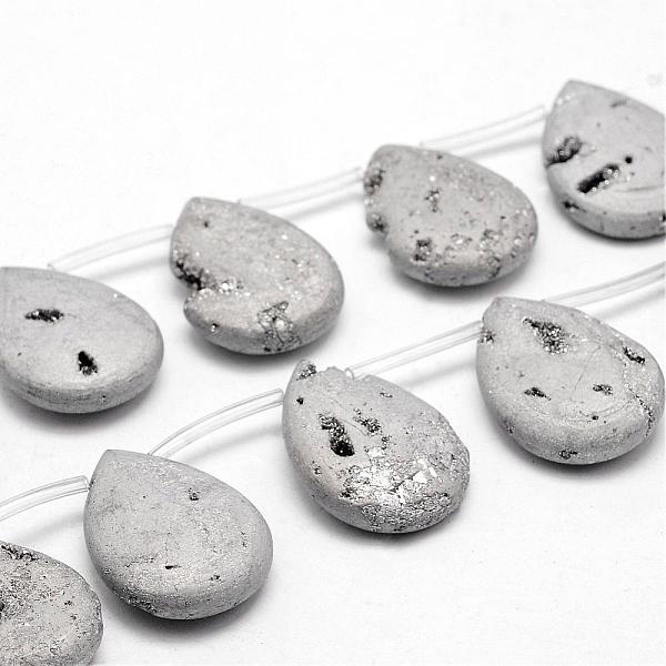 

PandaHall Electroplated Natural Quartz Crystal Beads Strands, Top Drilled Beads, Druzy Geode Crystals, Teardrop, Silver Plated, 29~30x22x8mm...