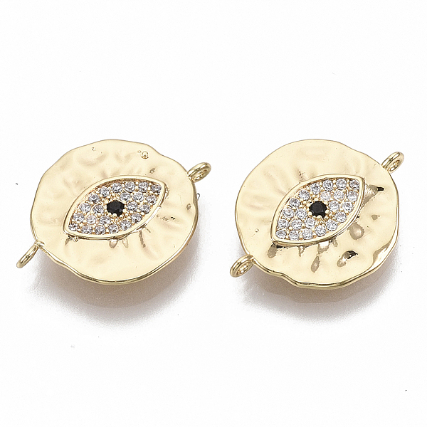 

PandaHall Real 18K Gold Plated Brass Micro Pave Clear Cubic Zirconia Links, Nickel Free, Flat Round with Eye, Clear, 14.5x19.5x2.5mm, Hole...