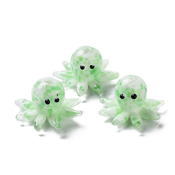 

PandaHall Handmade Lampwork Beads, with Enamel, Octopus, Light Green, 13.5~15x20.5~24.5x21.5~24.5mm, Hole: 1.6~2mm Lampwork Octopus