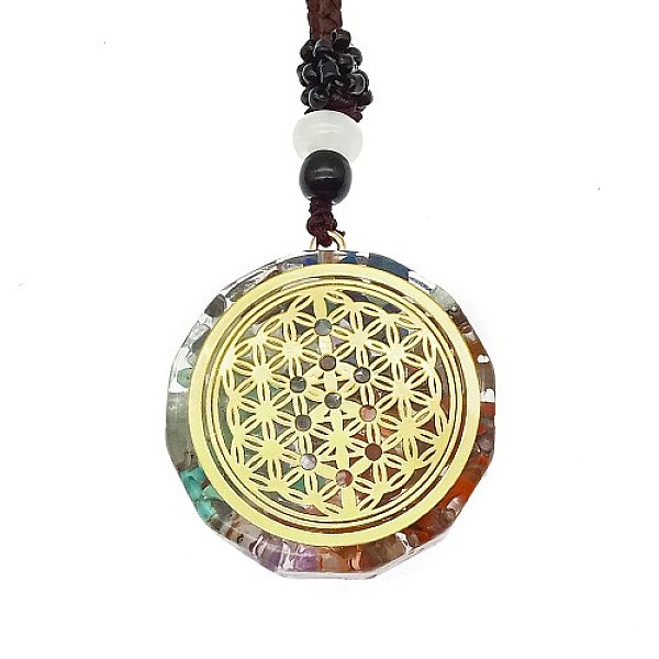 

PandaHall Orgonite Chakra Natural & Synthetic Mixed Stone Pendant Necklaces, Nylon Thread Necklace for Women, Flat Round, Flower of Life...