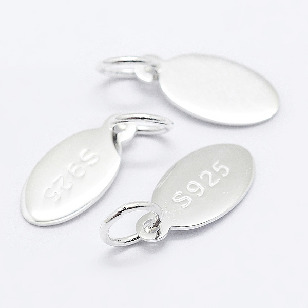 

PandaHall 925 Sterling Silver Pendants, Oval Charms, with S925 Stamp, Silver, 11.5x5.5x0.6mm, Hole: 3.5mm Sterling Silver Oval