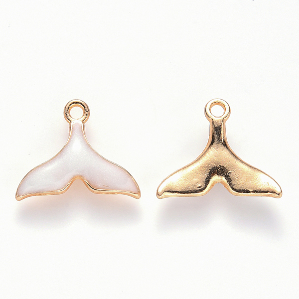 

PandaHall Alloy Enamel Pendants, Whale Tail Shape, Light Gold, White, 15x17.5x3mm, Hole: 1.6mm Alloy+Enamel Others White