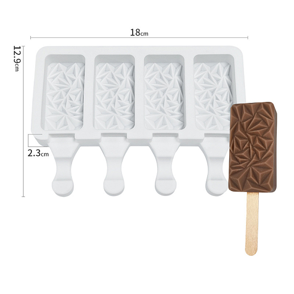 

PandaHall Silicone Ice-cream Stick Molds, with 4 Styles Rectangle-shaped Cavities, Reusable Ice Pop Molds Maker, White, 129x180x23mm...