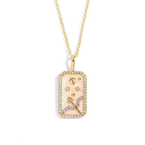 

PandaHall Brass Micro Pave Cubic Zirconia Rectangle with Constellation Pendant Necklaces, with Enamel, Cable Chain Necklace for Women...