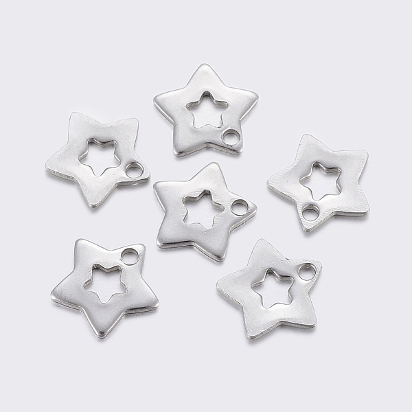 

PandaHall 304 Stainless Steel Charms, Cut-Out, Star, Stainless Steel Color, 11x11.5~11.7x1mm, Hole: 1.5~1.6mm 304 Stainless Steel Star