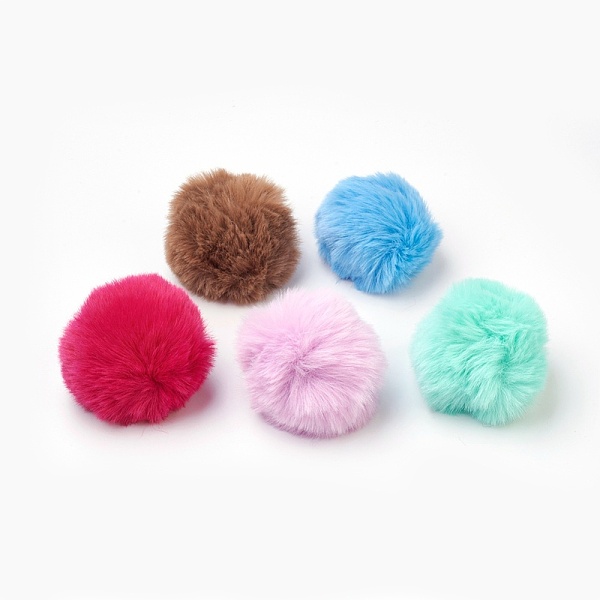 PandaHall Handmade Faux Rabbit Fur Pom Pom Ball Covered Pendants, Fuzzy Bunny Hair Balls, with Elastic Fiber, Mixed Color, 55~74mm, Hole...