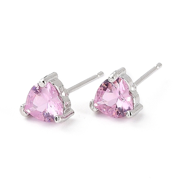 PandaHall Dainty Heart Pink Cubic Zirconia Stud Earrings for Her, Cadmium Free & Lead Free, Platinum, 7x7.5x4.5mm, Pin: 0.8mm Cubic Zirconia...