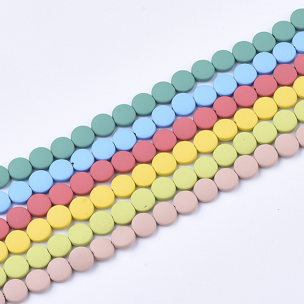 

PandaHall Spray Painted Non-magnetic Synthetic Hematite Beads Strands, Flat Round, Mixed Color, 8x3mm, Hole: 0.8mm, about 53pcs/strand..., Multicolor