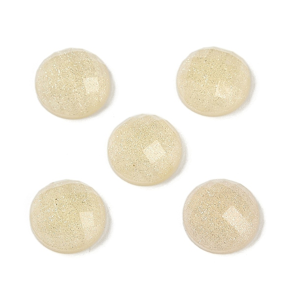 

PandaHall Translucent Epoxy Resin Glitter Powder Decoden Cabochons, Faceted Half Round/Dome, Pale Goldenrod, 10x5mm Epoxy Resin Half Round