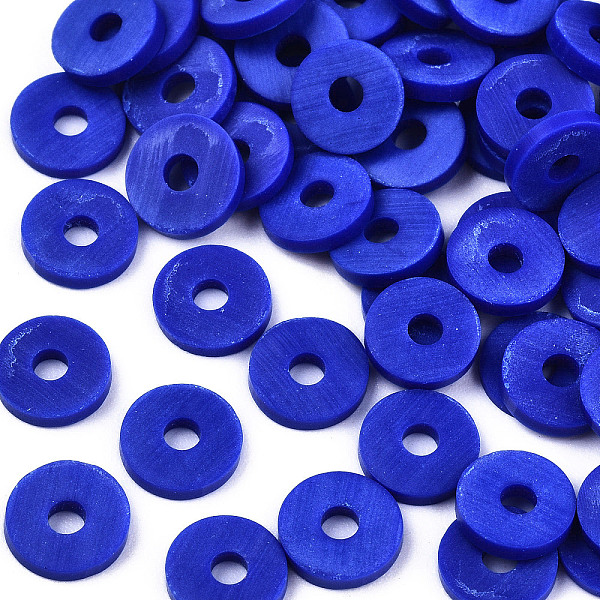 PandaHall Handmade Polymer Clay Beads, for DIY Jewelry Crafts Supplies, Disc/Flat Round, Heishi Beads, Blue, 4x1mm, Hole: 1mm, about...