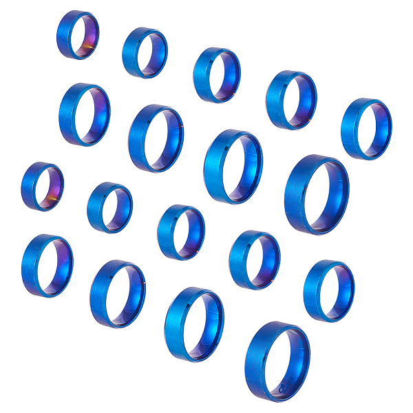 PandaHall UNICRAFTALE 18pcs 9 Size Blue Titanium Steel Wide Band Finger Ring Matte Laser Inscription Blank Finger Ring Blank Classical...