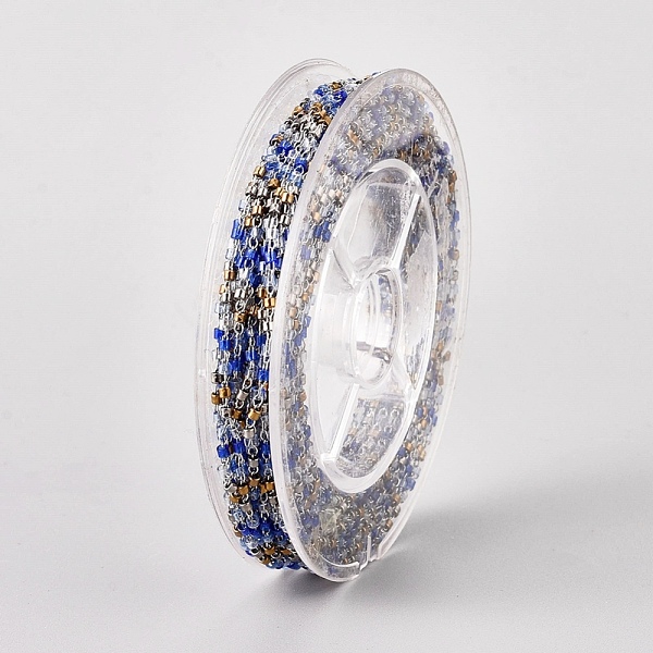 

PandaHall Handmade Glass Seed Beaded Chains, with Stainless Steel Cable Chains, Unwelded, with Spool, Stainless Steel Color, Blue...