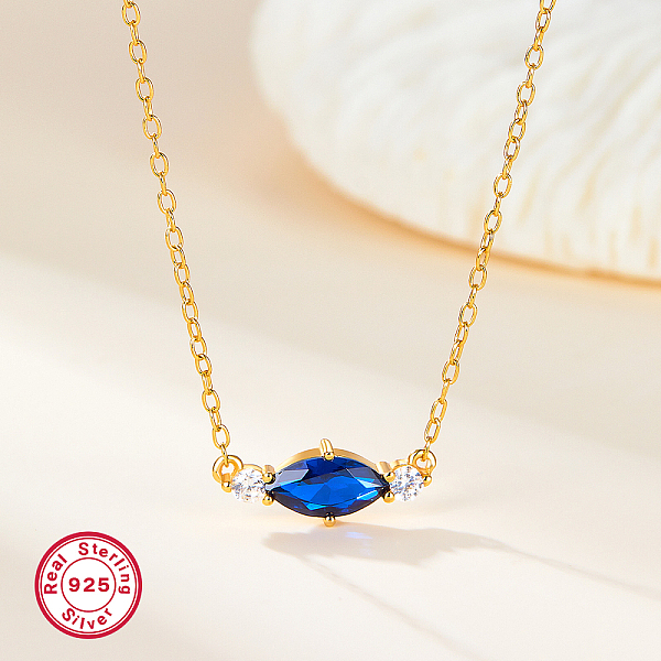 

PandaHall S925 Sterling Silver Cubic Zirconia Horse Eye Pendant Necklace, Elegant and Versatile for Women, Golden, Blue, 15.75 inch(40cm)...