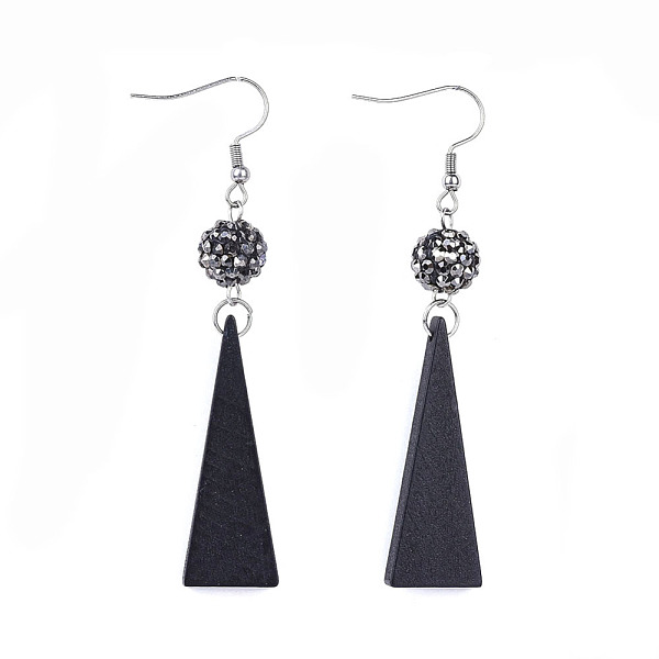 

PandaHall Polymer Clay Rhinestone Dangle Earrings, with Pear Wood Pendants and 304 Stainless Steel Earring Hooks, Hematite, 74~76mm, Pin..., Black