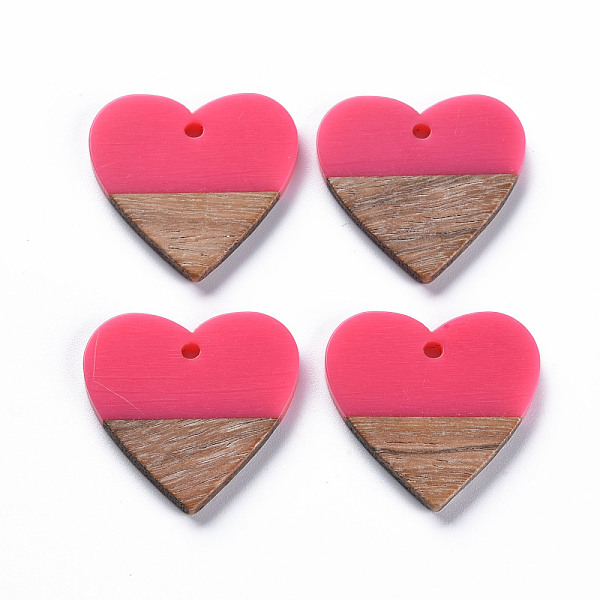 

PandaHall Opaque Resin & Walnut Wood Pendants, Two Tone, Heart, Hot Pink, 24x25x3mm, Hole: 2mm Resin+Wood Heart